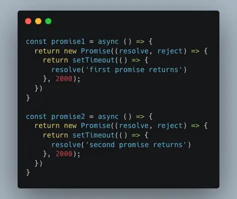 Creating two promises that takes 2 seconds each to resolve